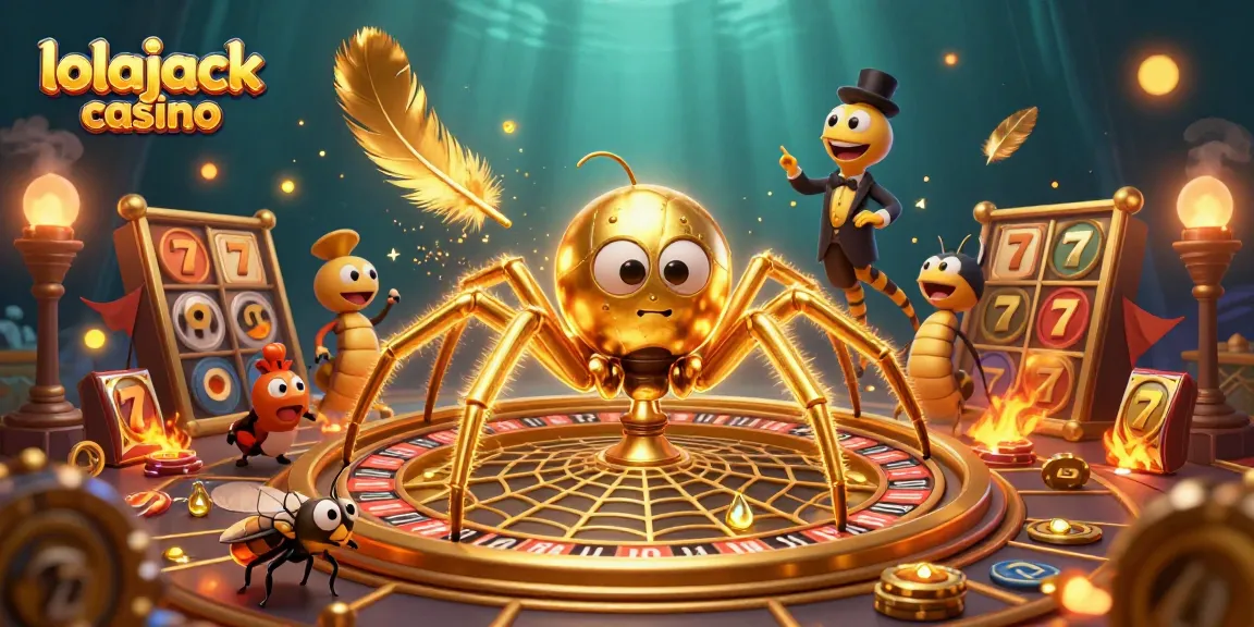 Experience the excitement of lolajack casino with a golden spider and centipede croupier in a dynamic betting scene.