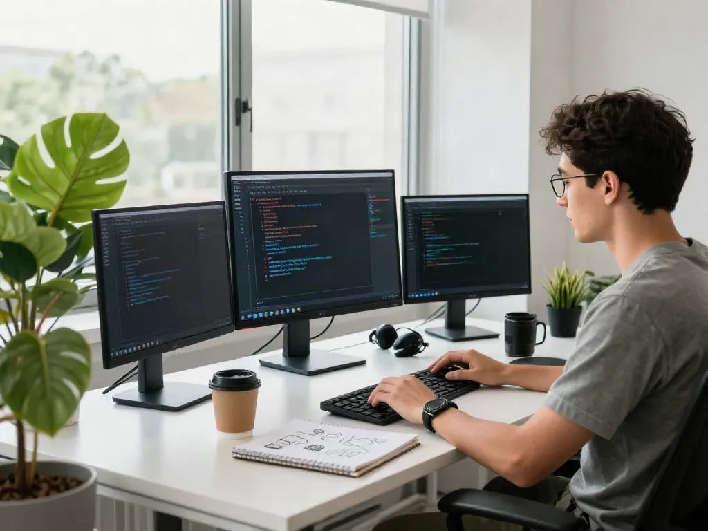 Pikashow download apk interface on multiple screens in a modern workspace.