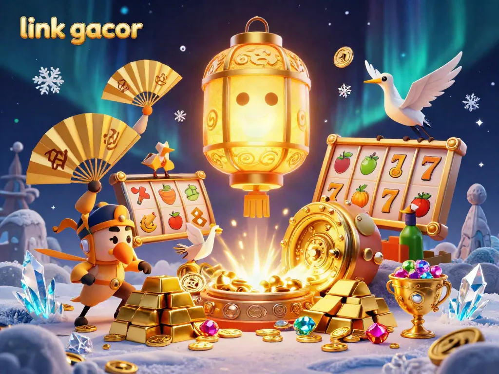 Experience the excitement of link gacor with a vibrant 3D casino scene full of golden treasures!