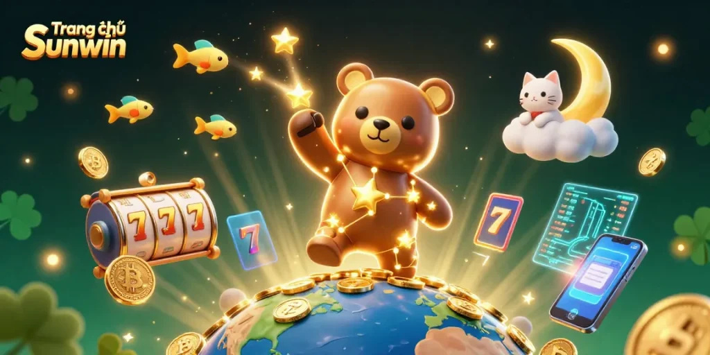 Win big at Trang chủ Sunwin with the constellation bear and vibrant gaming elements showcasing excitement in an immersive casino experience.